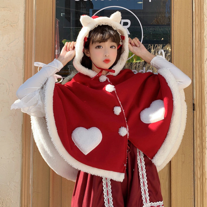 Kawaii Lolita Sweet Red Heart Cape