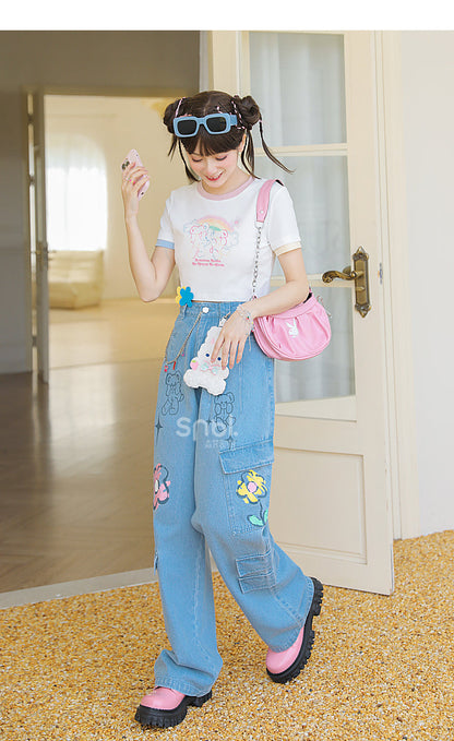 Y2K Style Denim Baggy Blue Bear Pants ON625 MK Kawaii Store