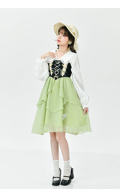 Spring Lovely Flower Girl Green Dress ON622 MK Kawaii Store