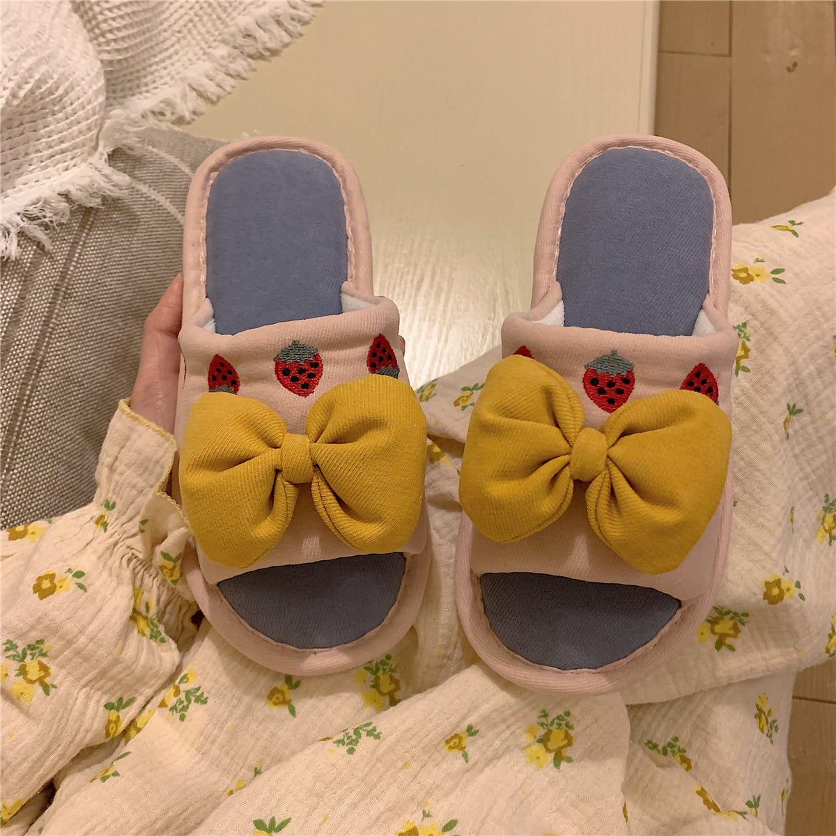 Fluffy Bow Cotton Slippers Susan