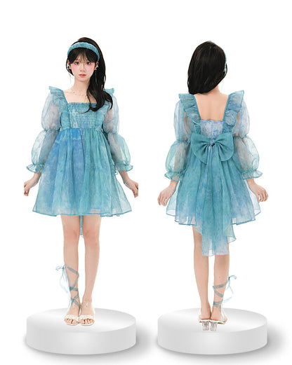 Cute Dreamy Girly Ocean Blue Ruffles Dress ON623 MK Kawaii Store