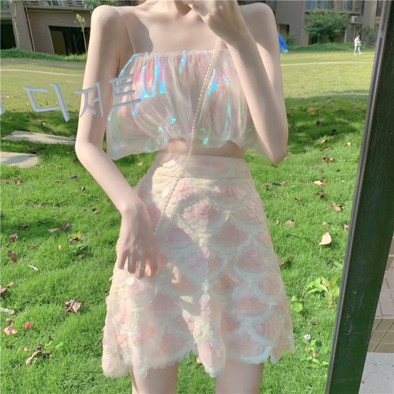 Mermaid Princess Sun-top Slip Skirt Suit