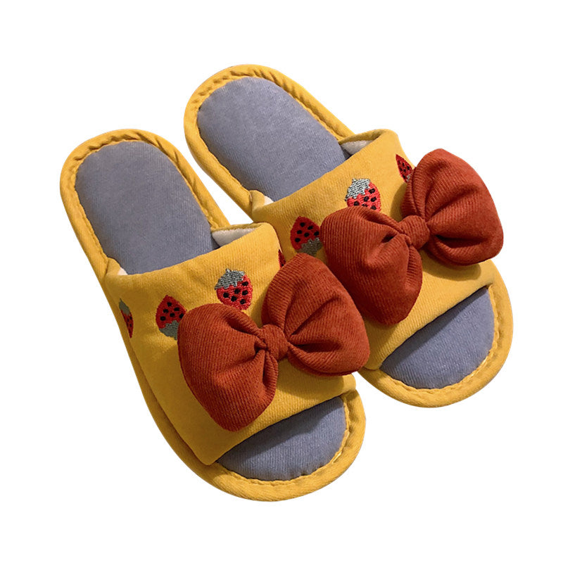 Fluffy Bow Cotton Slippers