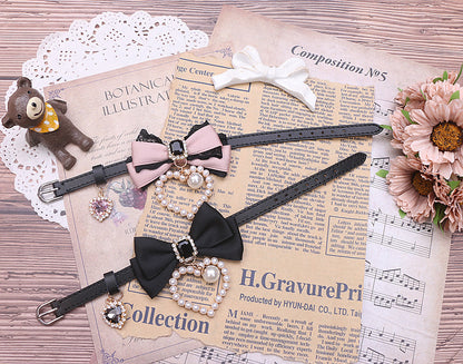 Sweet Princess Style Cute Pink Black Bow Heart Necklace ON642 MK Kawaii Store