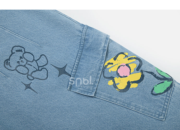 Y2K Style Denim Baggy Blue Bear Pants ON625 MK Kawaii Store