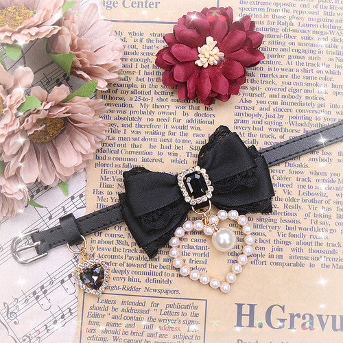 Sweet Princess Style Cute Pink Black Bow Heart Necklace ON642 MK Kawaii Store