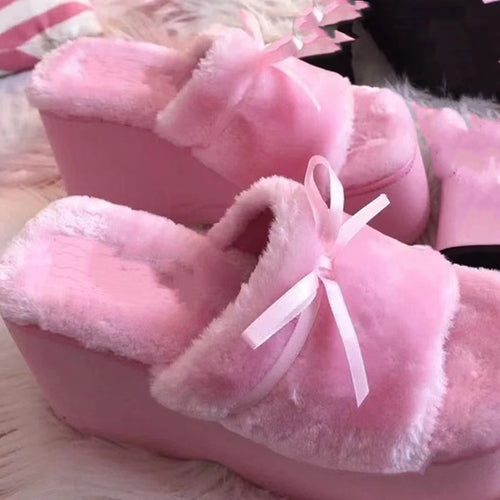 Pink Fluffy Sandals Ribbon Lace - Heartzcore