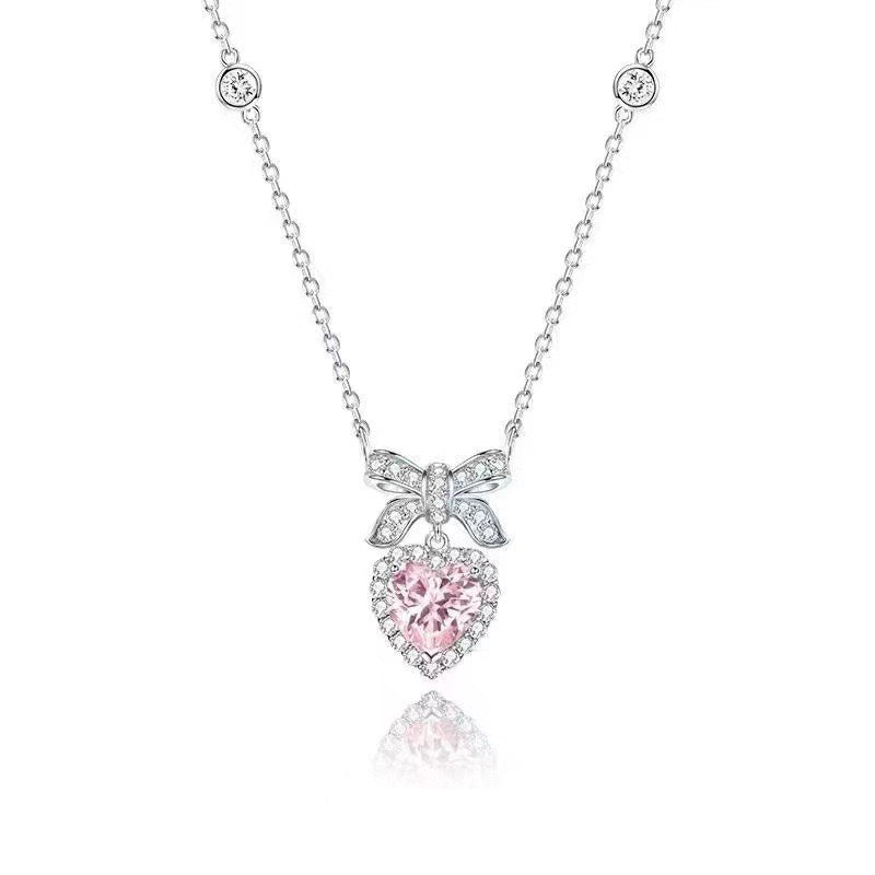 Cute Heart Bowknot Diamond Bracelet Heart Necklace  - Heartzcore