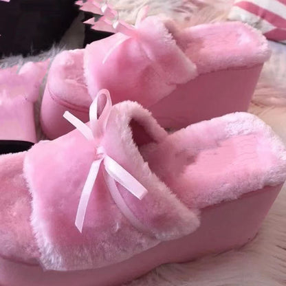 Pink Fluffy Sandals Ribbon Lace - Heartzcore Heartzcore