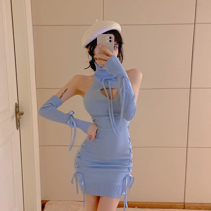 Virgin Killer Sweater Backless Ribbons Sweater Dress MK MK Kawaii Store