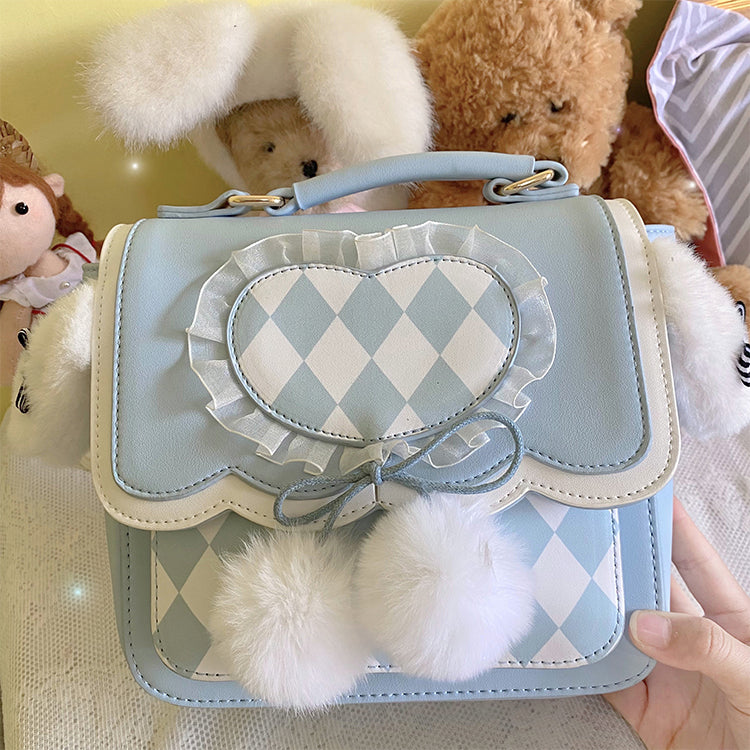 Kawaii Fluffy Bunny Ears Blue Lolita Backpack ON643