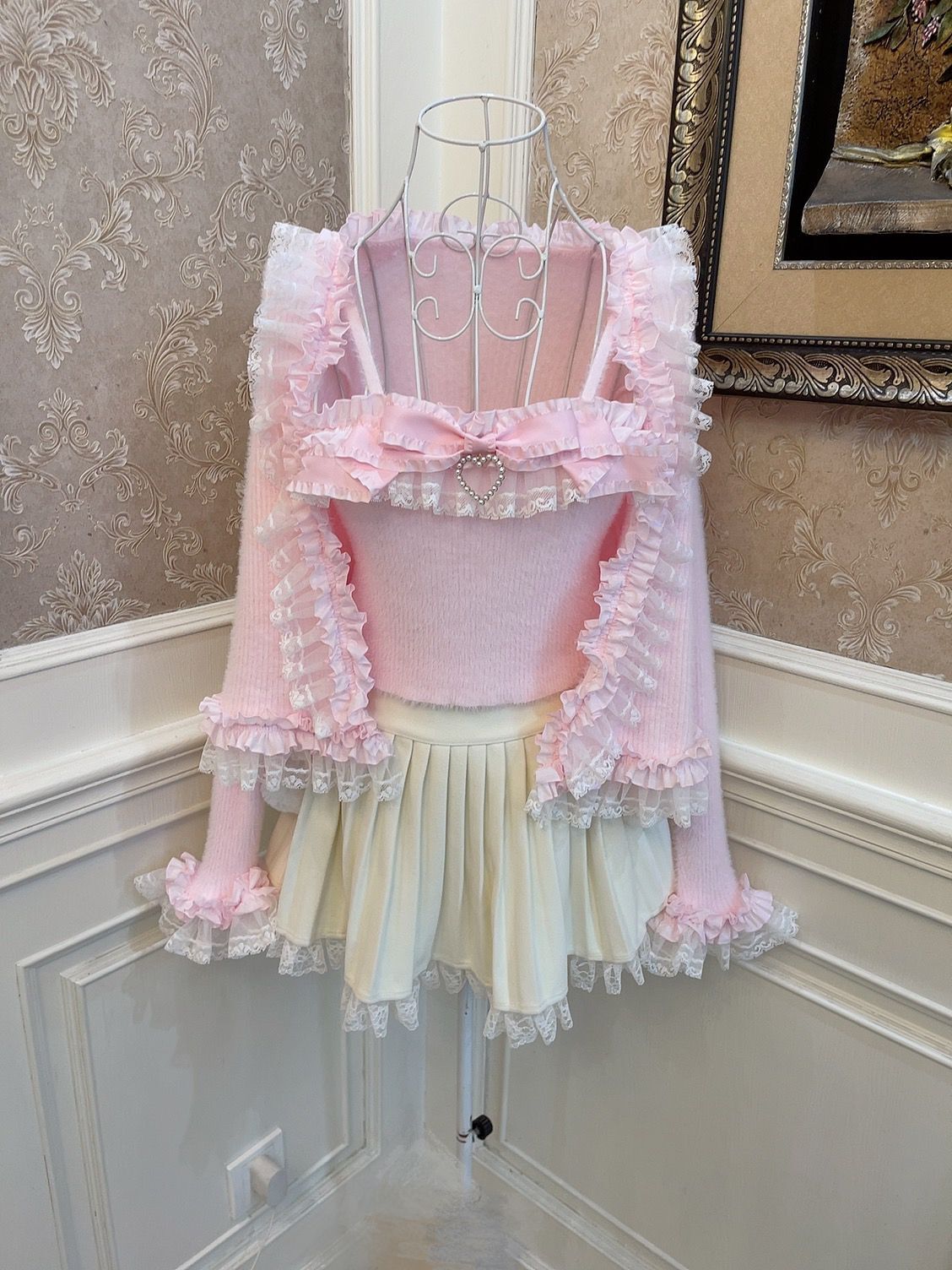 Pink Sweater Cardigan With Bow Short Sling Suit MK18732 Susan
