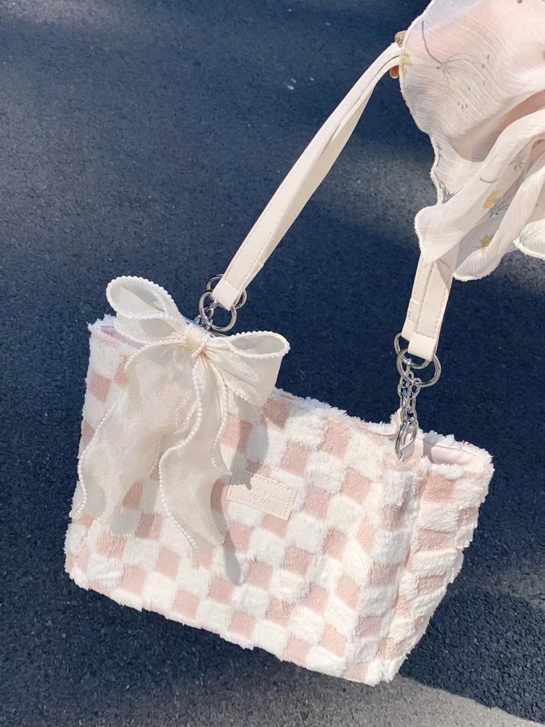 Ribbon Pink Checkered Bag - Heartzcore MK18918 Heartzcore