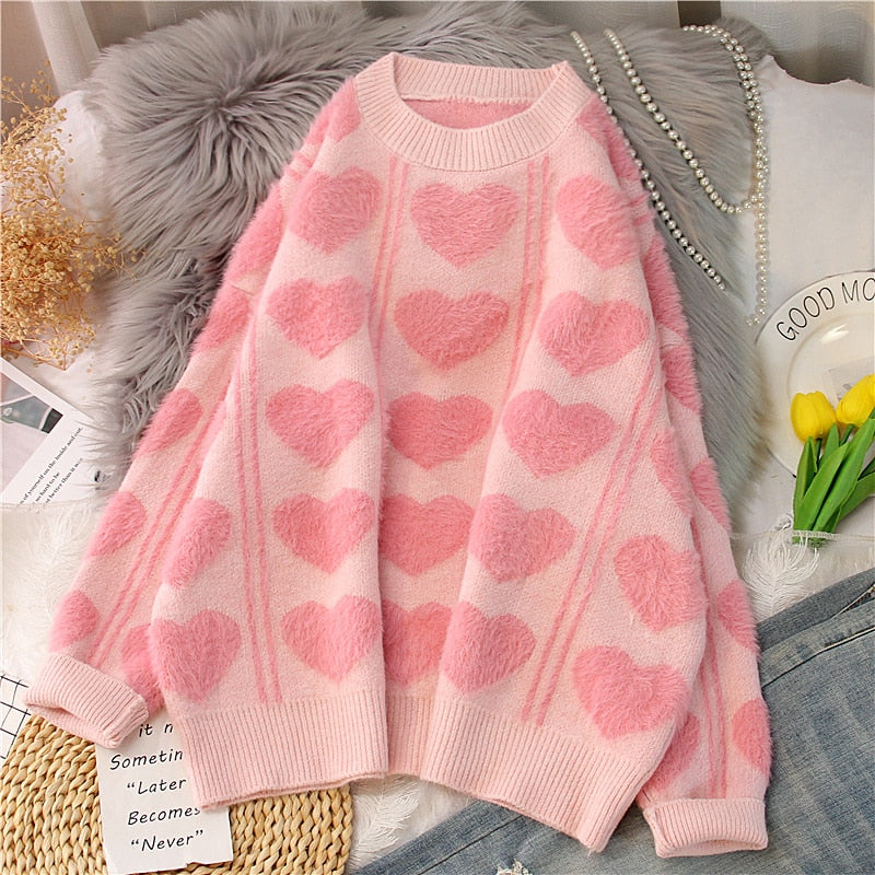 heart print oversized sweater - Cupcake