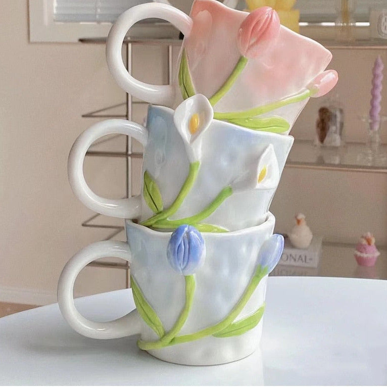 Tuplid Lily Flower Ceramic Mugs Kimi MK Kawaii Store