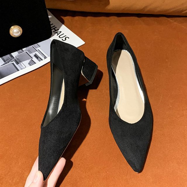 Pointy-Toe Block Heel Pumps cc34 MK Kawaii Store