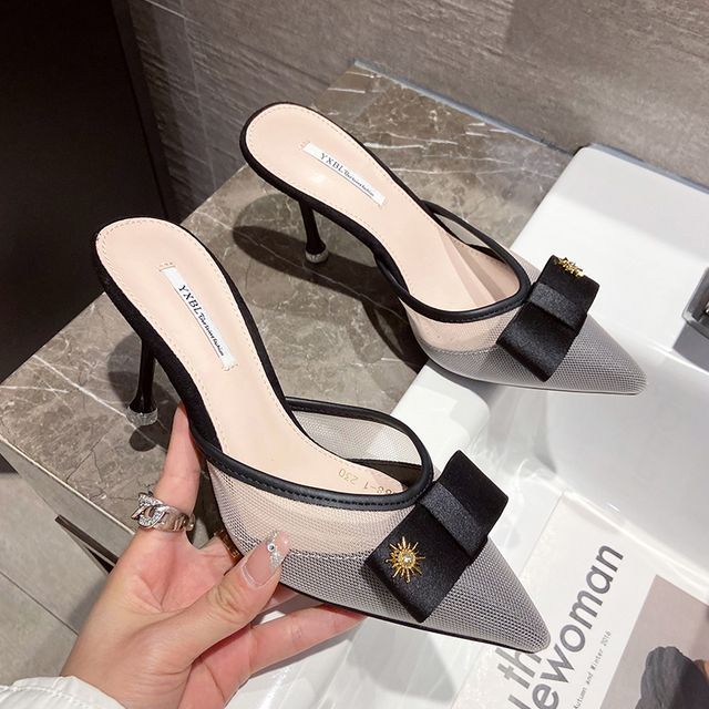 Pointy-Toe Stiletto Heel Sandals / Slide Sandals cc33 MK Kawaii Store