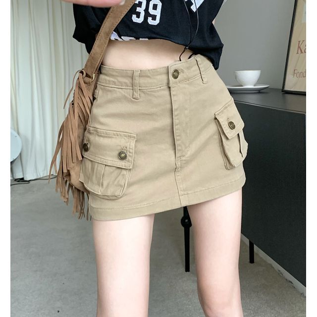 Denim Mini Pencil Cargo Skirt WI43 MK Kawaii Store