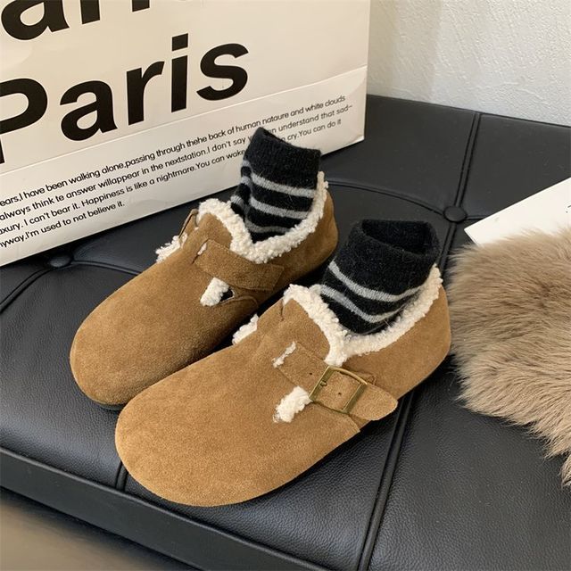 Buckled Faux Suede Fleece Slip Ons BH29 MK Kawaii Store