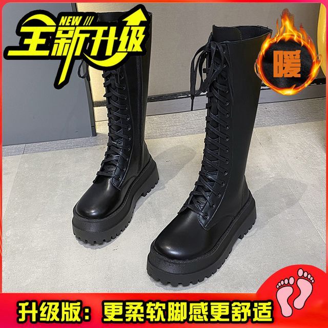 Plain Lace-Up Platform Tall Boots cc11 MK Kawaii Store