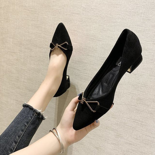 Pointy-Toe Buckle Chunky Heel Pumps cc6 MK Kawaii Store