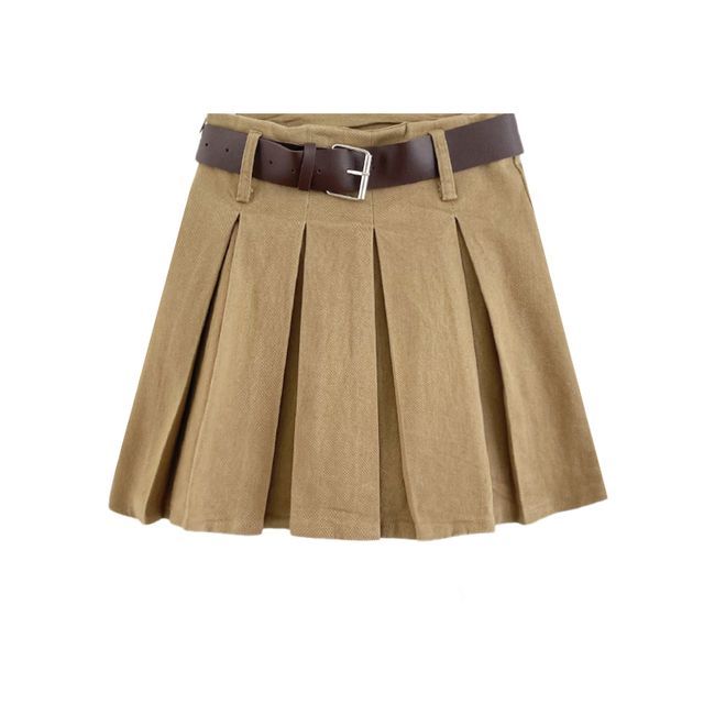 High Rise Plain Pleated Mini A-Line Skirt EE9 MK Kawaii Store