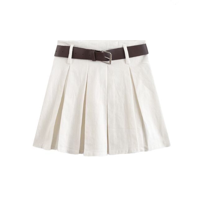 High Rise Plain Pleated Mini A-Line Skirt EE9 MK Kawaii Store