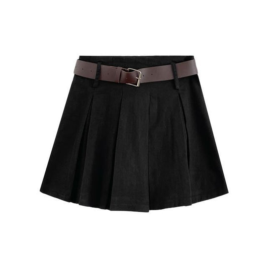 High Rise Plain Pleated Mini A-Line Skirt EE9