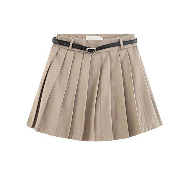 High Waist Plain Pleated Mini A-Line Skirt EE3 MK Kawaii Store