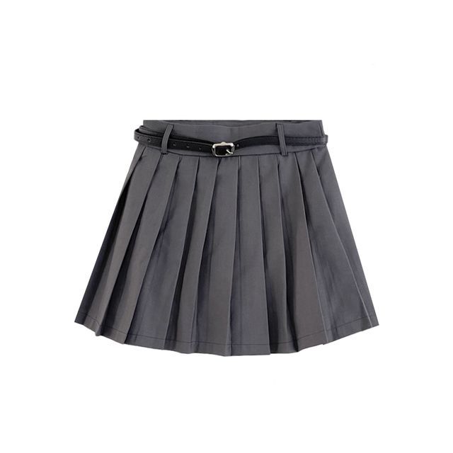 High Waist Plain Pleated Mini A-Line Skirt EE3