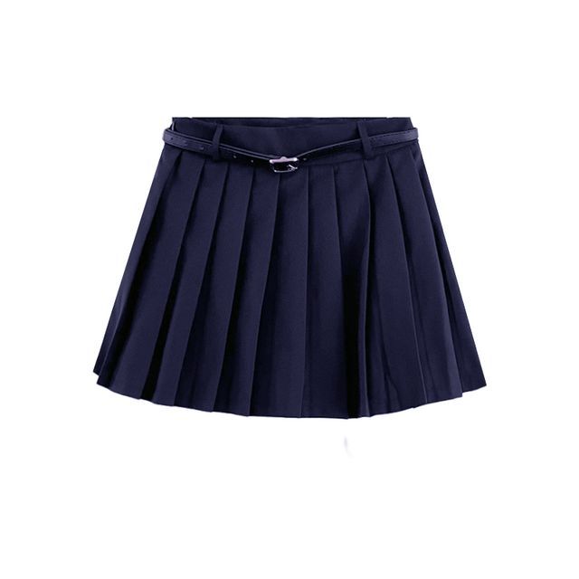 High Waist Plain Pleated Mini A-Line Skirt EE3 MK Kawaii Store