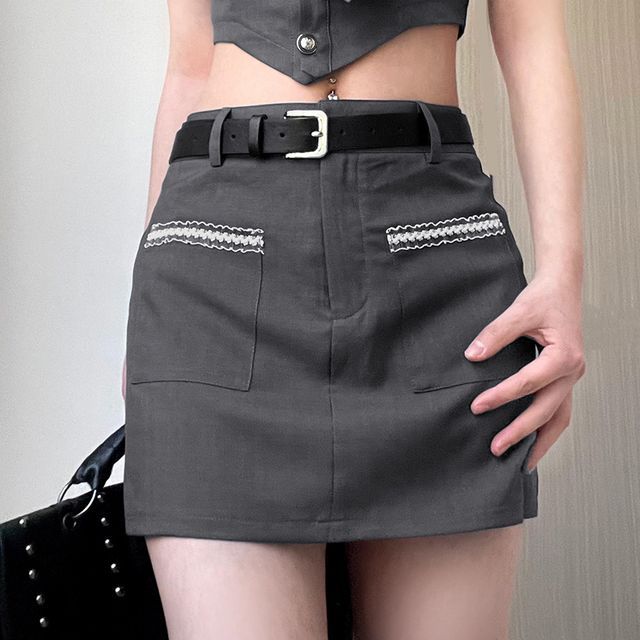 Short-Sleeve Two Tone Crop Polo Top / Mid Rise Mini Skirt EE21