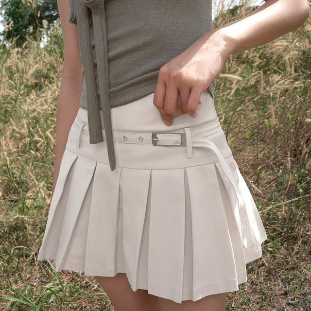 Low Waist Plain Pleated Mini Skirt EE23