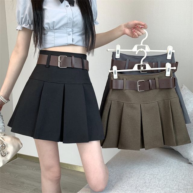 High Waist Plain Pleated Mini A-Line Skirt EE25