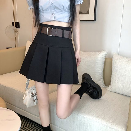 High Waist Plain Pleated Mini A-Line Skirt EE25