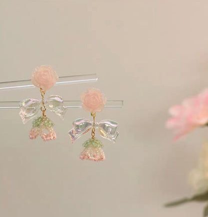 Rose Flower Bow Earrings - Heartzore MK Kawaii Store