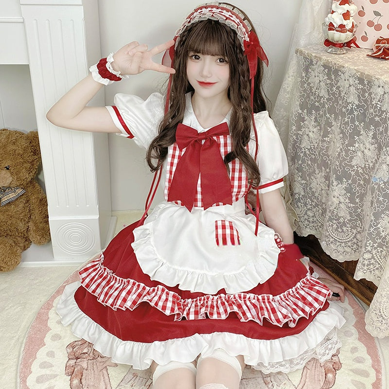 Sweet Red Lolita Cute Princess Maid Dress ON650 MK Kawaii Store