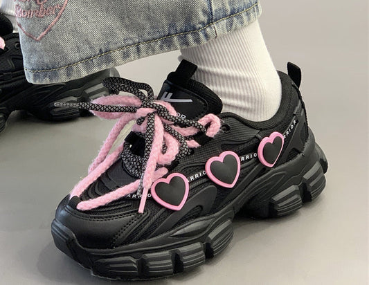 Black Pink Heart Sneakers Shoes Lovercore - Heartzcore