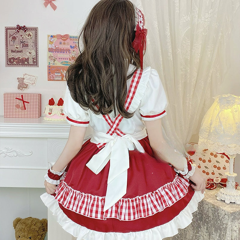 Sweet Red Lolita Cute Princess Maid Dress ON650
