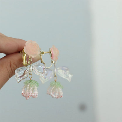 Rose Flower Bow Earrings - Heartzore MK Kawaii Store