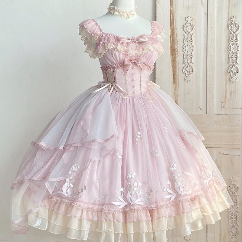 Pink Lily Vintage Style Lace-up Princess Lolita Dress ON809 Cospicky