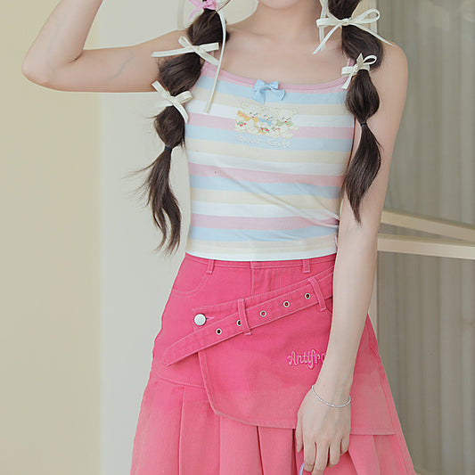 Pastel Rainbow Spaguetty Straps Bears Top ON630 ONI