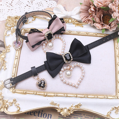 Sweet Princess Style Cute Pink Black Bow Heart Necklace ON642 MK Kawaii Store