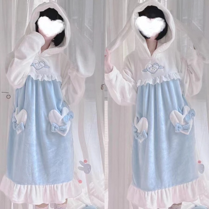 Kawaii White Blue Bunny Pajamas Homewear MK19206 KawaiiMoriStore