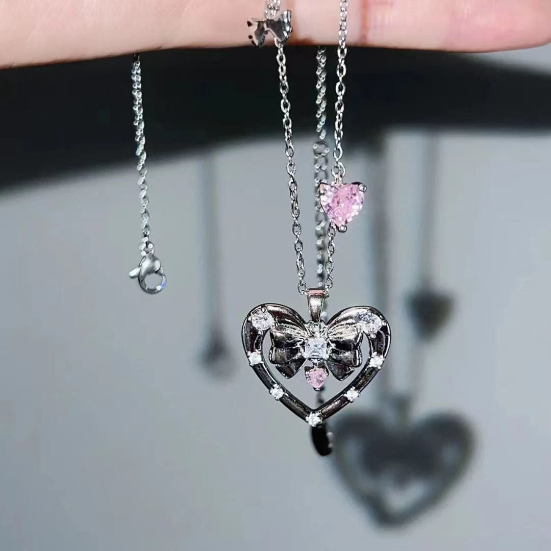 Heart Bow Diamond Necklace