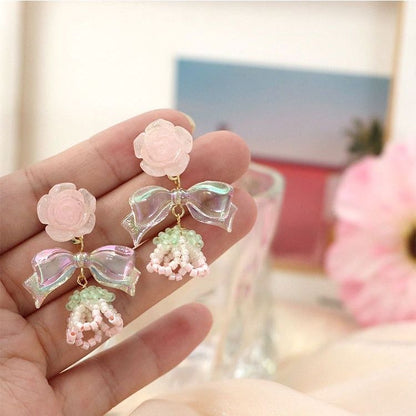 Rose Flower Bow Earrings - Heartzore MK Kawaii Store