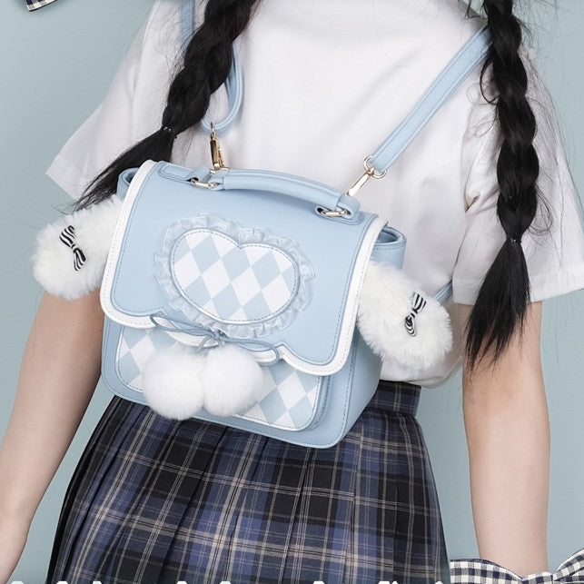 Kawaii Fluffy Bunny Ears Blue Lolita Backpack ON643 MK Kawaii Store