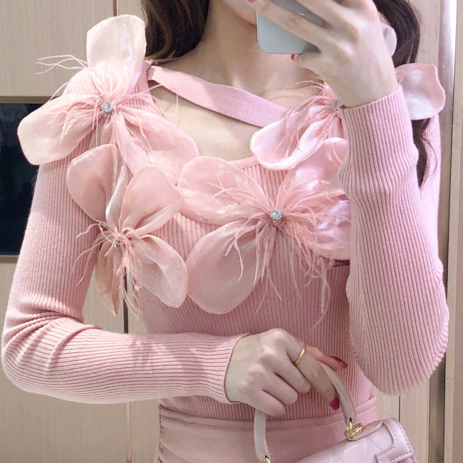 Blooming Flower Pinky Sweater Top MK Kawaii Store