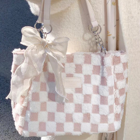 Ribbon Pink Checkered Bag - Heartzcore MK18918