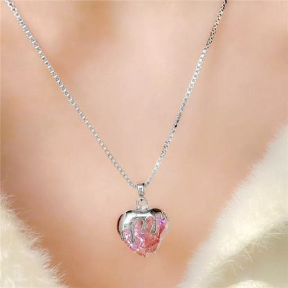 Pink Crystal Heart Necklace MK18665 MK Kawaii Store